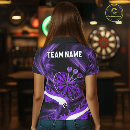 White And Purple Smoking Women Dart Polo & 1/4-Zip Shirt Custom Splatter Dart Team Clothing NYN3341