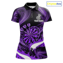 Load image into Gallery viewer, White and purple smoking dart polo shirt custom splatter dart team clothing for women