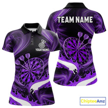 Load image into Gallery viewer, White and purple smoking dart polo shirt custom splatter dart team clothing for women
