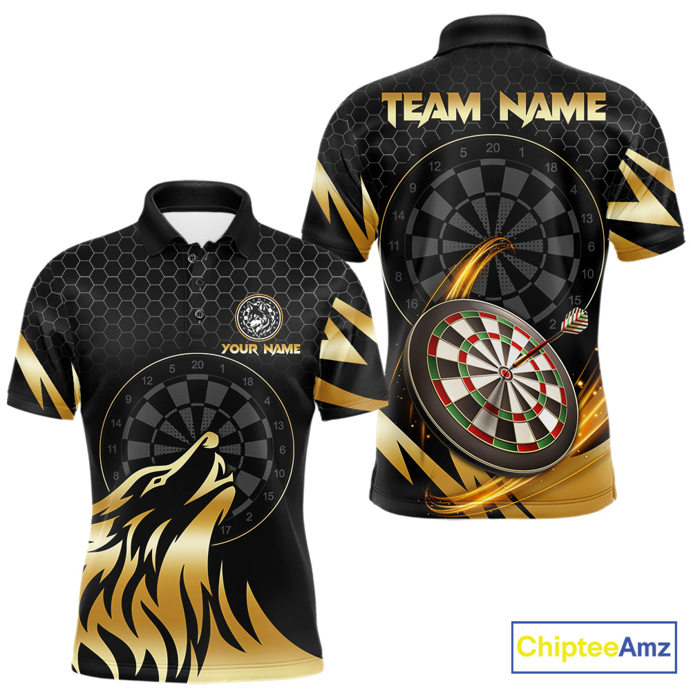 Black And Gold Horror Wolf Dart Shirts For Men Custom Thunder Dartboard Dart Team Name Jerseys NYN3625