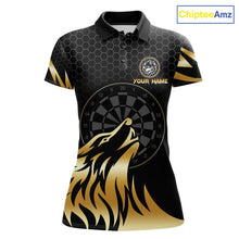Load image into Gallery viewer, Black And Gold Horror Wolf Dart Shirts For Women Custom Thunder Dartboard Dart Team Name Jerseys NYN3625