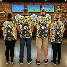 Load image into Gallery viewer, Funny Wolf Dart Shirts For Men Custom Black, White &amp; Yellow Graffiti Dart Team Name Jerseys NYN3626