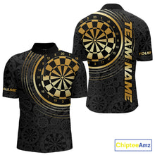 Load image into Gallery viewer, Black &amp; Gold Gradient Dartboard Mens Dart Polo Quarter Zip Shirts Custom Team Name Dart Jerseys NYN3630