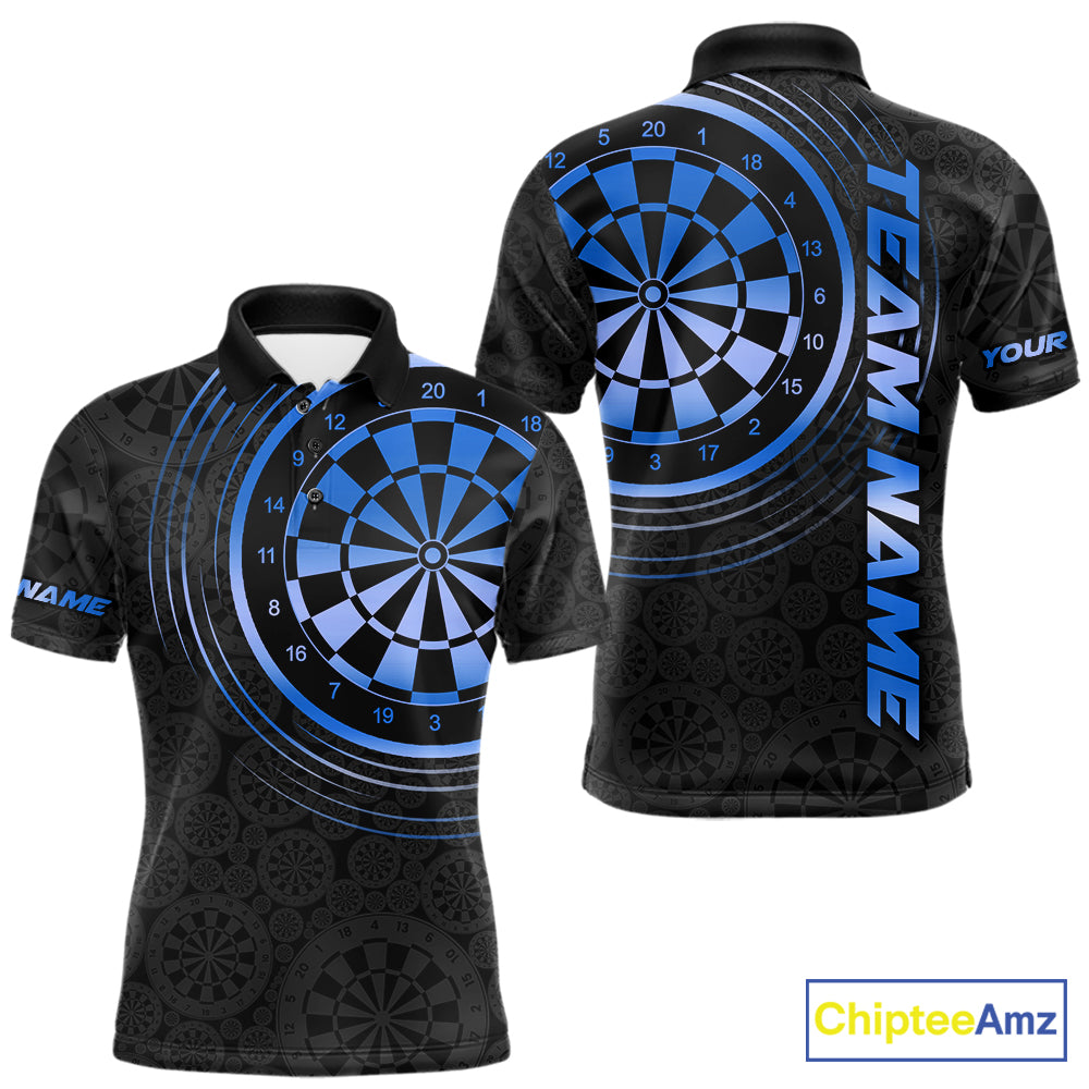 Black & Blue Gradient Dartboard Mens Dart Polo Quarter Zip Shirts Custom Team Name Dart Jerseys NYN3631