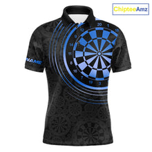 Load image into Gallery viewer, Black &amp; Blue Gradient Dartboard Mens Dart Polo Quarter Zip Shirts Custom Team Name Dart Jerseys NYN3631