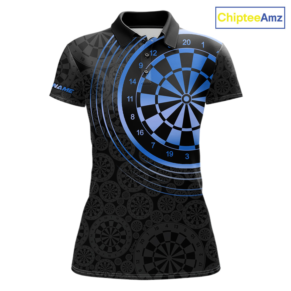 Black & Blue Gradient Dartboard Womens Dart Polo Quarter Zip Shirts Custom Team Name Dart Jerseys NYN3631