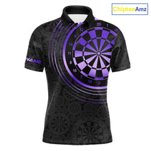 Load image into Gallery viewer, Black &amp; Purple Gradient Dartboard Mens Dart Polo Quarter Zip Shirts Custom Team Name Dart Jerseys NYN3632