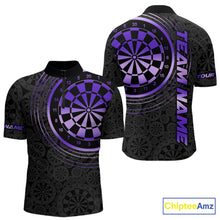Load image into Gallery viewer, Black &amp; Purple Gradient Dartboard Mens Dart Polo Quarter Zip Shirts Custom Team Name Dart Jerseys NYN3632