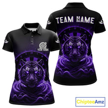Load image into Gallery viewer, Black And Purple Smokes Tiger Dartboard Custom Mens Polo Dart Shirt Funny Dart Jerseys NYN1781