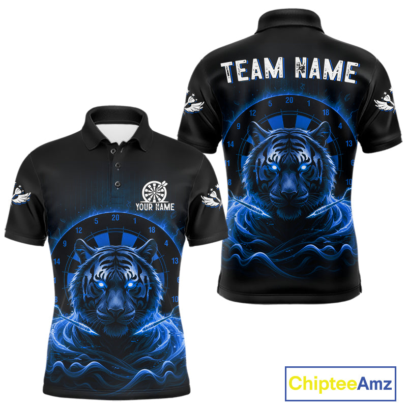 Black And Blue Smokes Tiger Dartboard Custom Mens Polo Dart Shirt Funny Dart Jerseys NYN1782