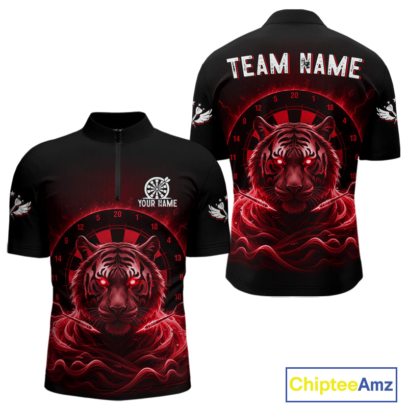 Black And Red Smokes Tiger Dartboard Custom Mens Polo Dart Shirt Funny Dart Jerseys NYN1783
