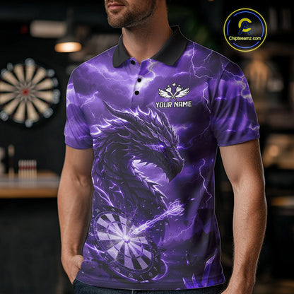 Lightning Dragon Purple Dartboard Custom Dart Men Polo Shirt Outfits Dart Jerseys NYN1786
