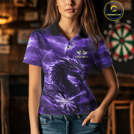 Lightning Dragon Purple Dartboard Custom Dart Men Polo Shirt Outfits Dart Jerseys NYN1786
