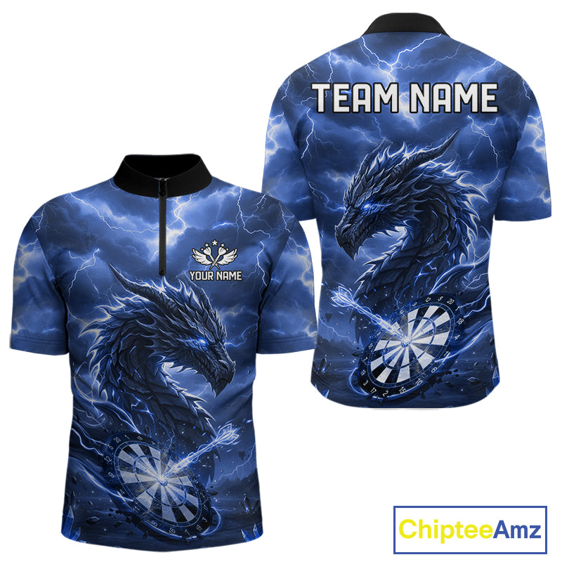 Lightning Dragon Blue Dartboard Custom Dart Men Polo Shirt Outfits Dart Jerseys NYN1787
