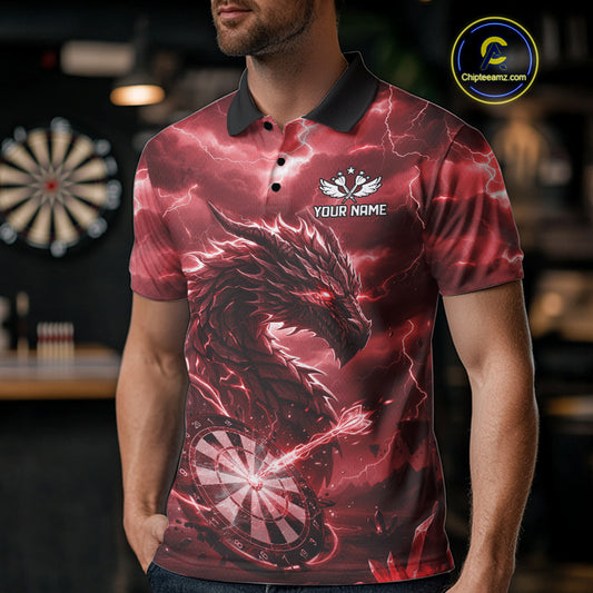 Lightning Dragon Red Dartboard Custom Dart Men Polo Shirt Outfits Dart Jerseys NYN1788