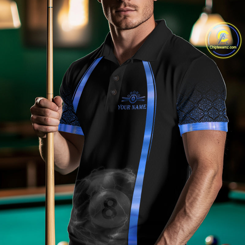 Black&Blue Thunder Lightning 8 Ball Pool Billiard Jerseys For Men Custom Billiard Team Shirt NYN3159