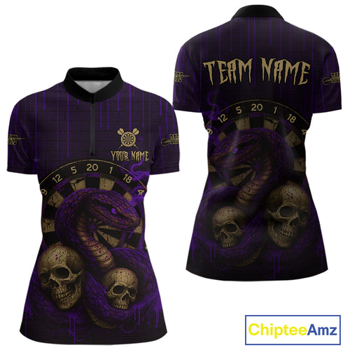 Purple Dripping Cobra Dartboard Custom Women Quarter-Zip Darts Shirt Grunge Skull Darts Jersey NYN1797