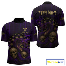 Load image into Gallery viewer, Purple Dripping Cobra Dartboard Custom Men&#39;s Quarter-Zip Darts Shirt Grunge Skull Darts Jersey NYN1797