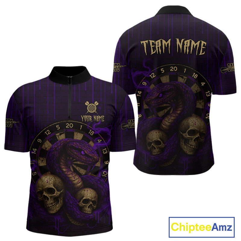 Purple Dripping Cobra Dartboard Custom Men's Quarter-Zip Darts Shirt Grunge Skull Darts Jersey NYN1797