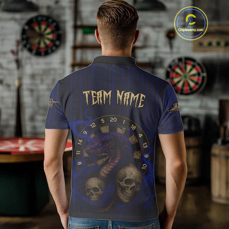 Blue Dripping Cobra Dartboard Custom Men's Polo Darts Shirt Grunge Skull Darts Jersey NYN1798