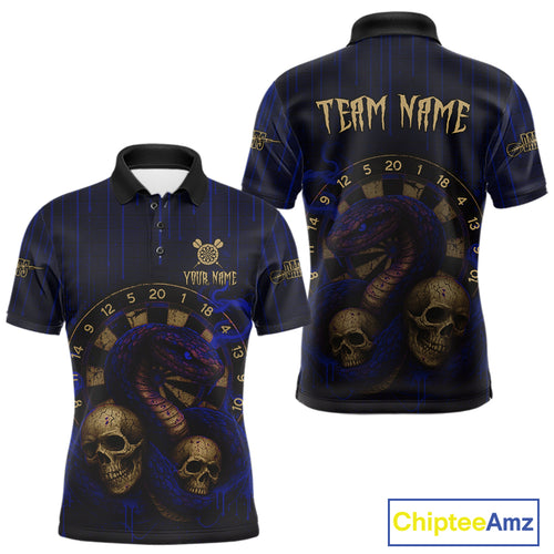 Blue Dripping Cobra Dartboard Custom Men's Polo Darts Shirt Grunge Skull Darts Jersey NYN1798