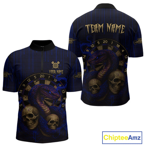 Blue Dripping Cobra Dartboard Custom Men's Quarter-Zip Darts Shirt Grunge Skull Darts Jersey NYN1798