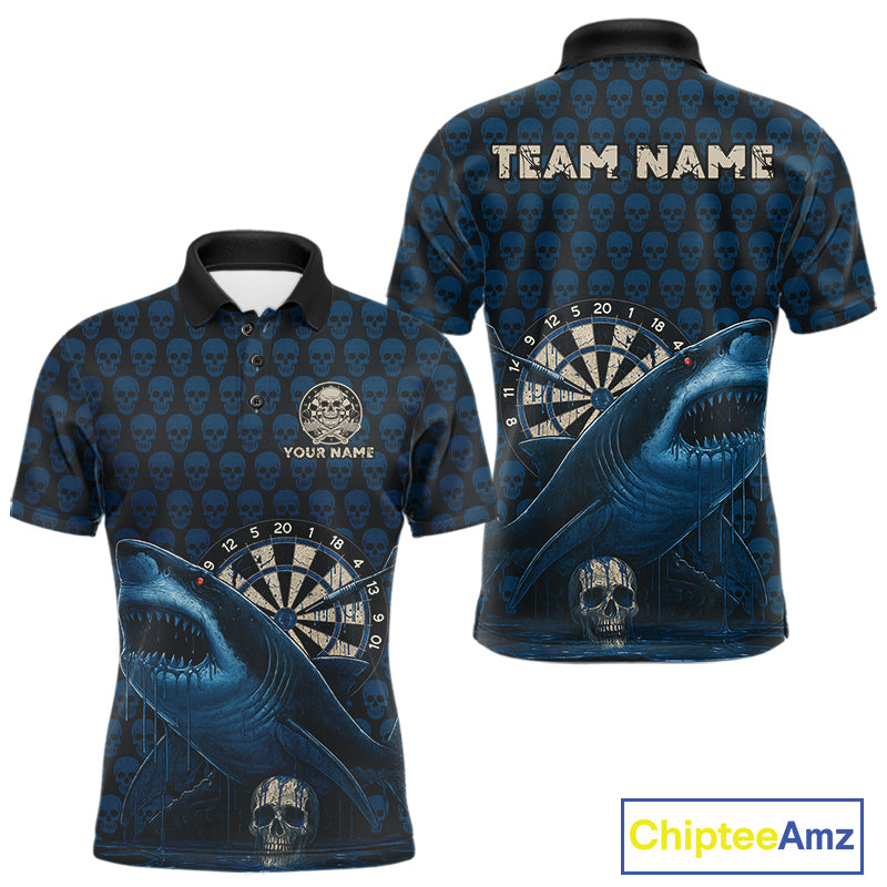 Blue Dripping Cobra Dartboard Custom Men's Polo Darts Shirt Grunge Skull Darts Jersey NYN1799