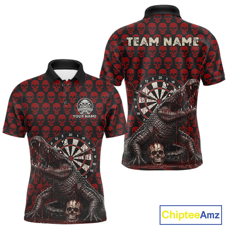 Funny Shark Blue Grunge Dartboard Custom Men's Polo Darts Shirt Skull Darts Jersey NYN1800