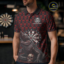 Load image into Gallery viewer, Funny Shark Blue Grunge Dartboard Custom Men&#39;s Polo Darts Shirt Skull Darts Jersey NYN1800