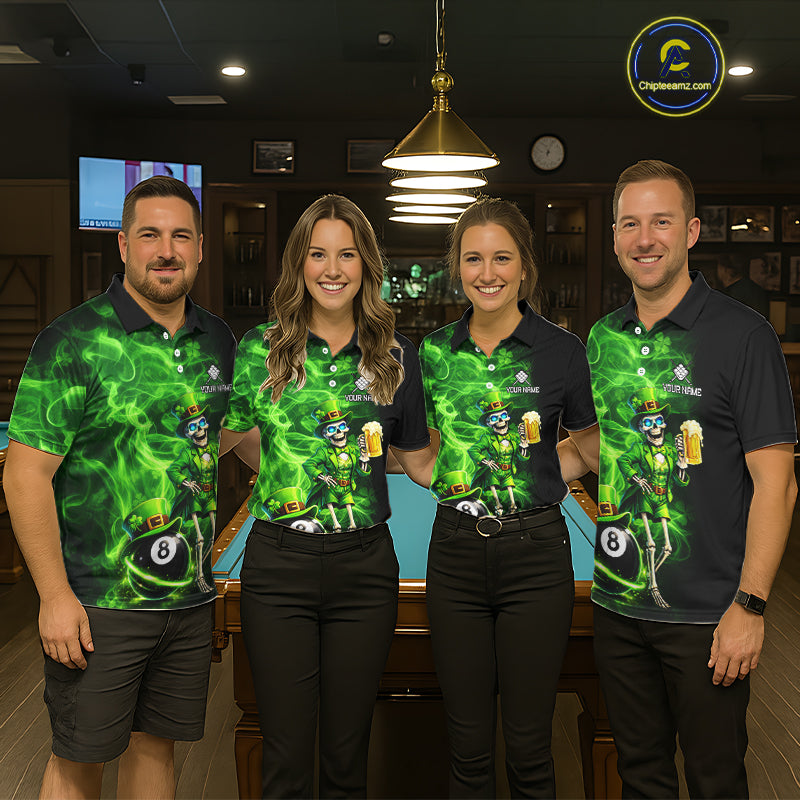 Fire Flame Shamrock Skeleton St Patrick's Day Women Billiard Shirts Custom Pool 8 Balls Billiard Attire NYN2741