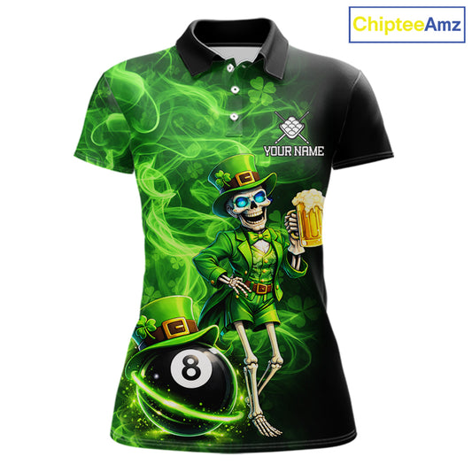 Fire Flame Shamrock Skeleton St Patrick's Day Women Billiard Shirts Custom Pool 8 Balls Billiard Attire NYN2741