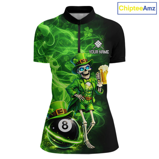 Fire Flame Shamrock Skeleton St Patrick's Day Women Billiard Shirts Custom Pool 8 Balls Billiard Attire NYN2741