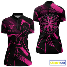 Load image into Gallery viewer, Black and pink grunge ribbon dart shirt for women breast cancer awareness dart jersey