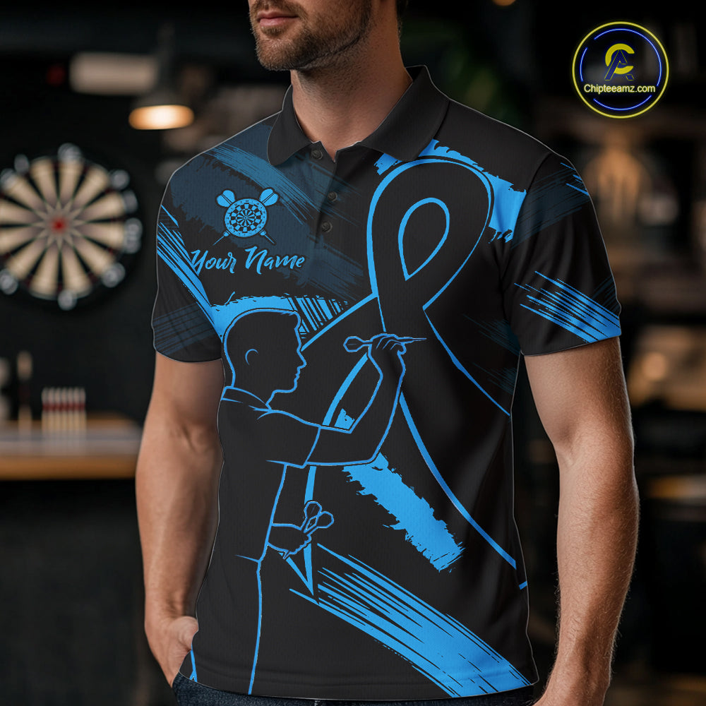 Custom Black & Blue Grunge Ribbon Dart Shirts For Men Prostate Cancer Awareness Darts Team Jersey NYN3346