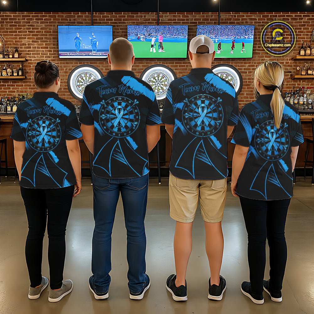 Custom Black & Blue Grunge Ribbon Dart Shirts For Men Prostate Cancer Awareness Darts Team Jersey NYN3346