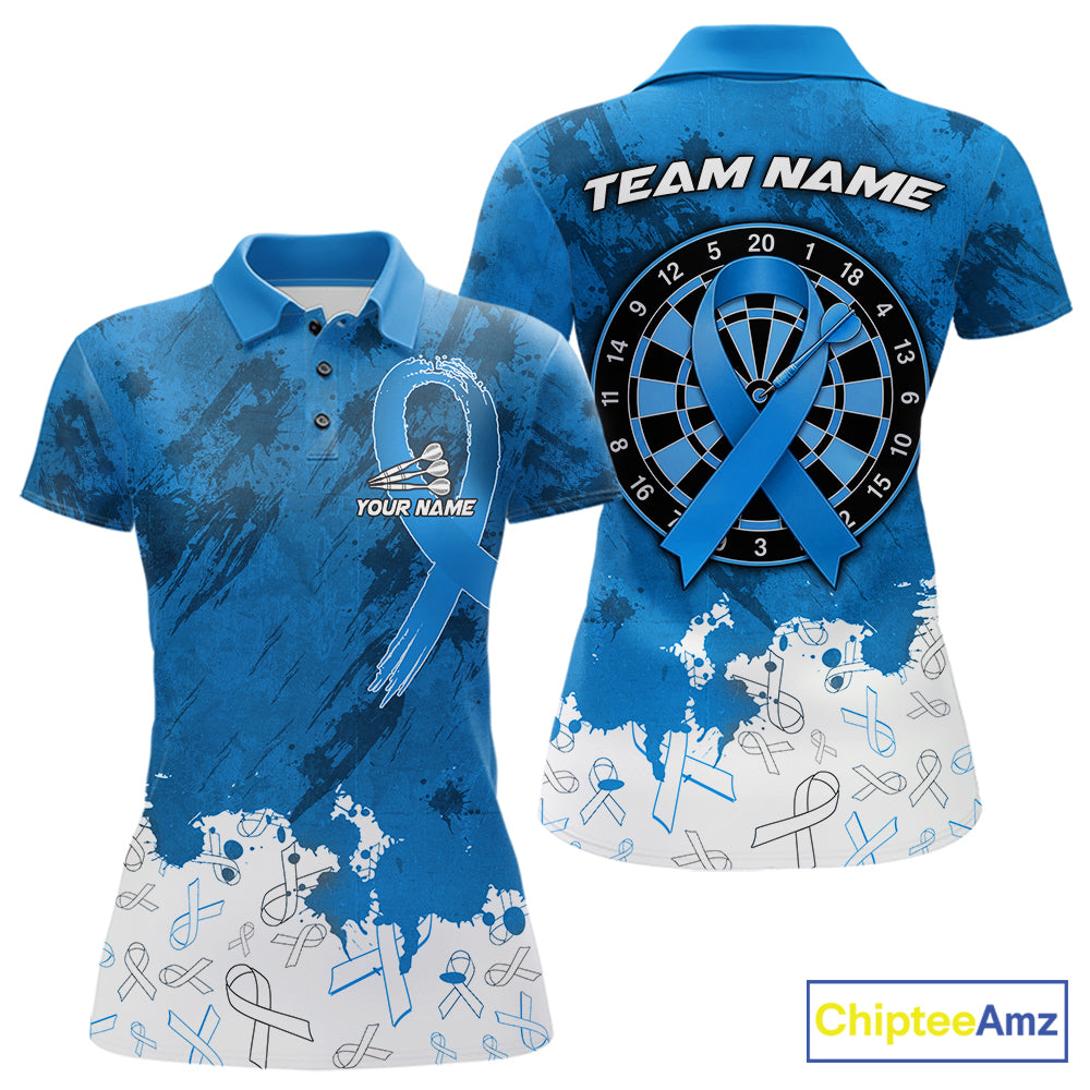 White and blue grunge ribbon dart shirt for women prostate cancer team apparel