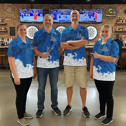 White & Blue Grunge Ribbons Pattern Prostate Cancer Dart Shirt For Men Custom Dart Team Jerseys NYN3348