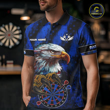 Load image into Gallery viewer, American Flag Eagle Men Darts Polo &amp; 1/4-Zip Shirt Custom Patriotic Outfit Dart Team Jersey | Blue NYN3349