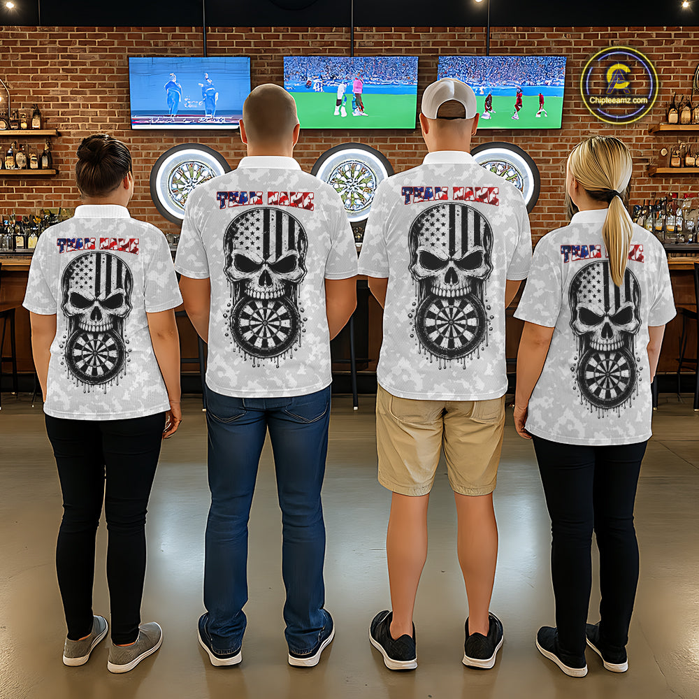 Personalized American Flag Skull Eagle Grey Camo Darts Shirts For Men Patriotic Darts Team Outfits NYN3354