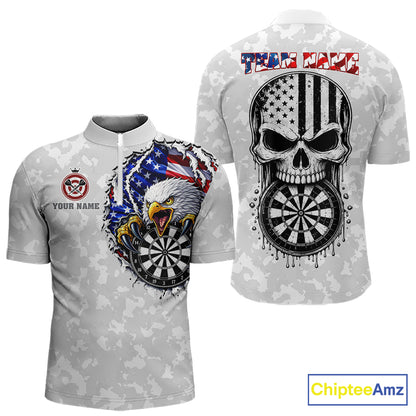 American flag skull eagle grey camo darts shirt for men patriotic outfit