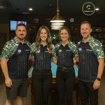 US Flag Camouflage 8 Ball Pool Billiard Polo & Quarter-Zip Custom Billiard Team Attire For Women NYN2748