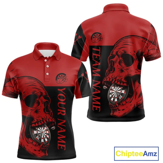 Custom Red Black Skull Dartboards Dart Shirts For Men, Dart Team Jerseys NYN0050