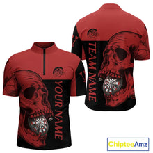 Load image into Gallery viewer, Custom Red Black Skull Dartboards Dart Shirts For Men, Dart Team Jerseys NYN0050