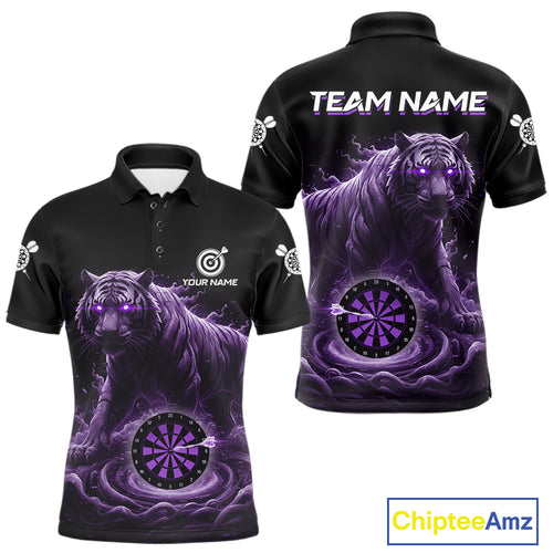 Custom Purple Smokes Funny Tiger Dartboard Men Darts Polo Shirt, Outfits Dart Jerseys NYN1810