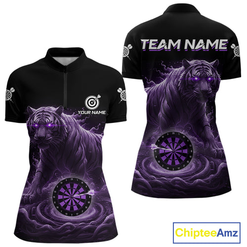 Custom Purple Smokes Funny Tiger Dartboard Women Darts Quarter-Zip Shirt, Outfits Dart Jerseys NYN1810