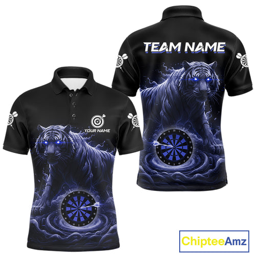 Custom Blue Smokes Funny Tiger Dartboard Men Darts Polo Shirt, Outfits Dart Jerseys NYN1811