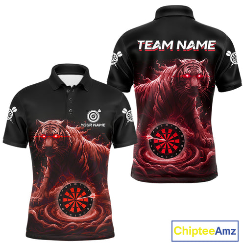Custom Red Smokes Funny Tiger Dartboard Men Darts Polo Shirt, Outfits Dart Jerseys NYN1812