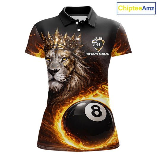Yellow Flames Crown Lion Pool 8 Ball Women Billiard Polo & 1/4-Zip Shirt Custom Billiard Attire NYN2605