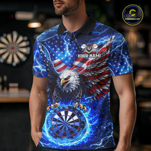 Load image into Gallery viewer, Patriotic Eagle Blue Flames Thunder Dartboard Men Darts Polo Shirt Custom US Flag Darts Jersey NYN2607