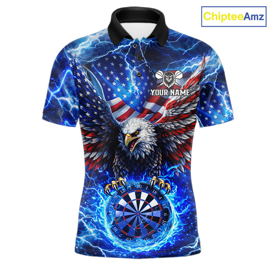 Patriotic Eagle Blue Flames Thunder Dartboard Men Darts Polo Shirt Custom US Flag Darts Jersey NYN2607